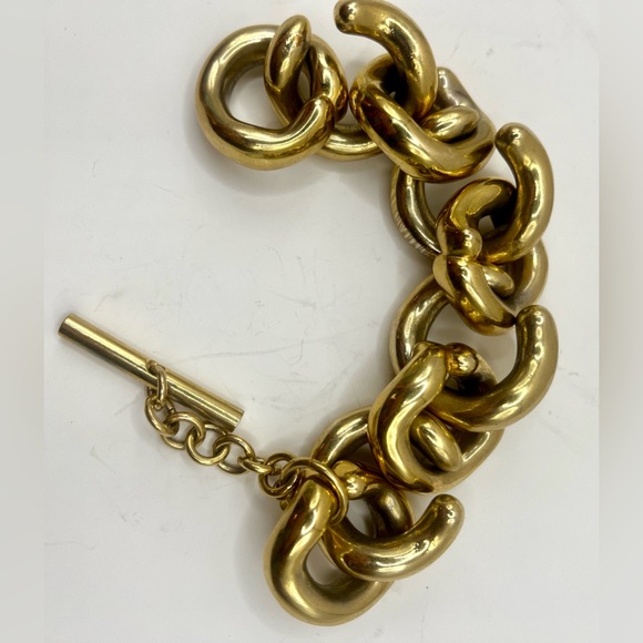 J. Crew Chunky Madewell Gold Tone Link Bracelet w/Toggle Clasp - Picture 2 of 9